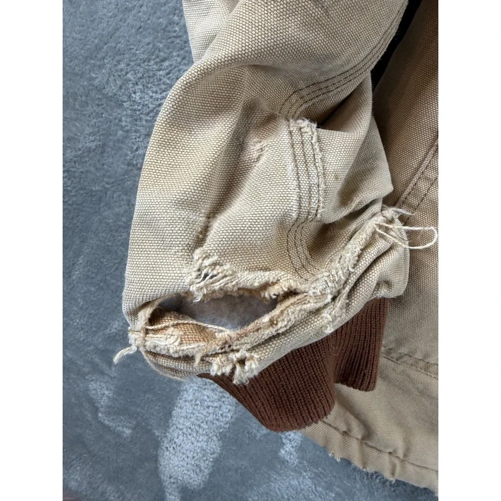 Vtg Carhartt CQ186 Tan Canvas Work Jacket Distressed Faded Duck Coat XL